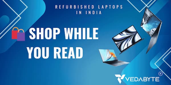 Refurbished laptops including HP, Lenovo, Dell, and MacBook models available at Vedabyte
